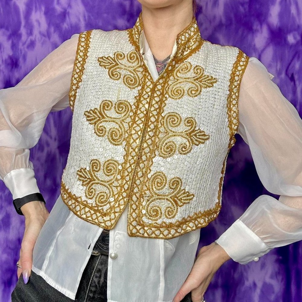Rina Z Gorgeous vintage 80s fully bead and sequin embellished vest